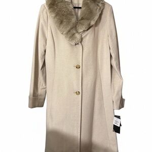 Ralph Lauren Tan Trench Coat with Faux Fur Collar 42” 2 pockets NWT